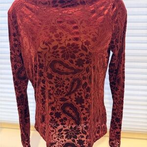 Old Navy Burgundy Paisley Velvet Long Sleeve Top Women’s size M